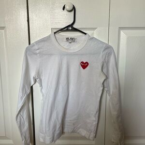 Comme des Garcons PLAY White Long Sleeve Tee with Red Heart